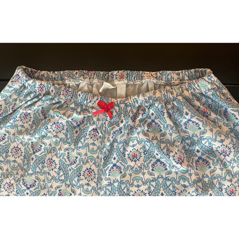 Blue Red Floral Damask Pajama Pants XL Lace Trim Lounge Crop Wide Leg RN 1194 - Picture 9 of 11